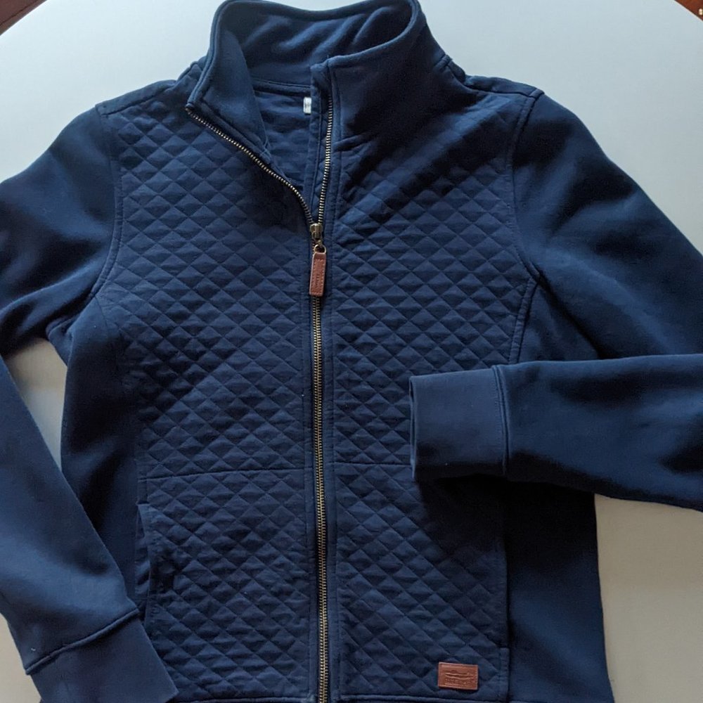 L.L. Bean quilted full zip fleece sweater, Navy, XS